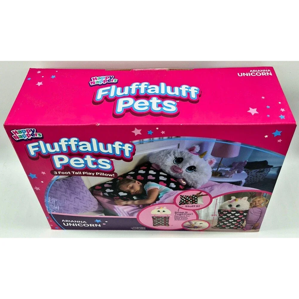 NEW Happy Nappers Fluffaluff Pets Arianna Unicorn 3ft Play Pillow Secret Pocket